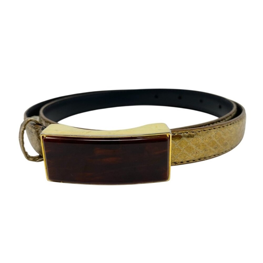 Womens Stunning Geuine Snakeskin Gold Tone Belt w/ Beautiful Buckle Sz 29" - 33"